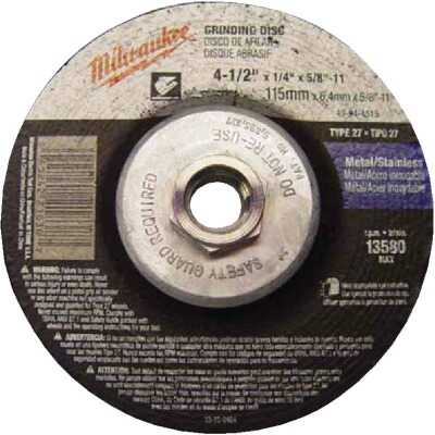 Milwaukee Type 27 4-1/2 In. x 1/4 In. x 5/8 In. Metal/Stainless Grinding Cut-Off Wheel
