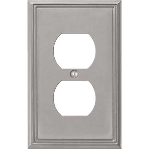 Amerelle Metro Line 1-Gang Cast Metal Outlet Wall Plate, Brushed Nickel