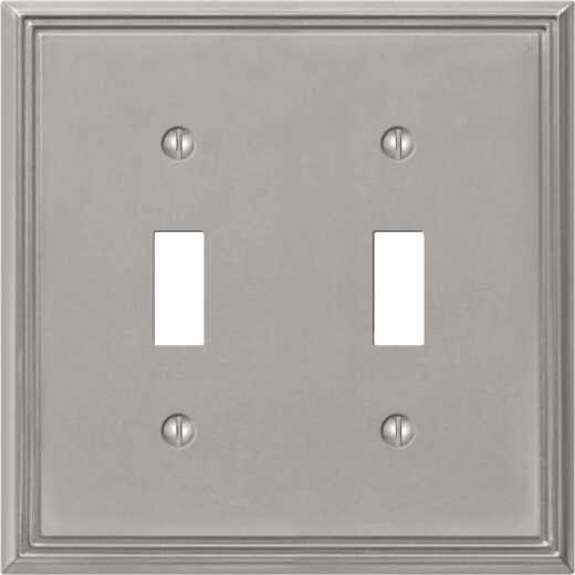 Amerelle Metro Line 2-Gang Cast Metal Toggle Switch Wall Plate, Brushed Nickel